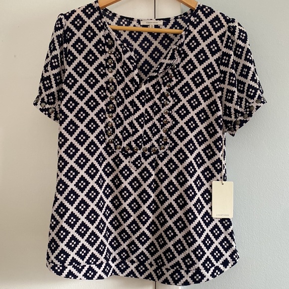 NWT. 41 hawthorn.  dark blue and cream top.  Women’s medium - Picture 5 of 6